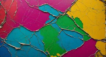 AI generated Colorful Cracked Paint On Wall Abstract Wallpaper photo