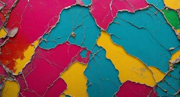 AI generated Colorful Cracked Paint On Wall Abstract Wallpaper photo