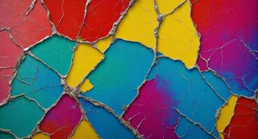 AI generated Colorful Cracked Paint On Wall Abstract Wallpaper photo