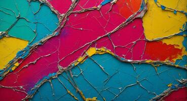 AI generated Colorful Cracked Paint On Wall Abstract Wallpaper photo