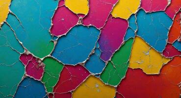 AI generated Colorful Cracked Paint On Wall Abstract Wallpaper photo