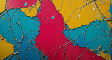 AI generated Colorful Cracked Paint On Wall Abstract Wallpaper photo