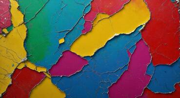 AI generated Colorful Cracked Paint On Wall Abstract Wallpaper photo