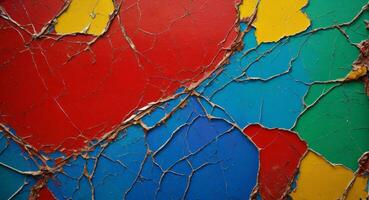 AI generated Colorful Cracked Paint On Wall Abstract Wallpaper photo