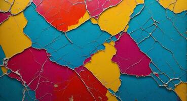 AI generated Colorful Cracked Paint On Wall Abstract Wallpaper photo