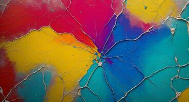 AI generated Colorful Cracked Paint On Wall Abstract Wallpaper photo