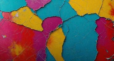 AI generated Colorful Cracked Paint On Wall Abstract Wallpaper photo