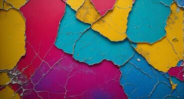 AI generated Colorful Cracked Paint On Wall Abstract Wallpaper photo