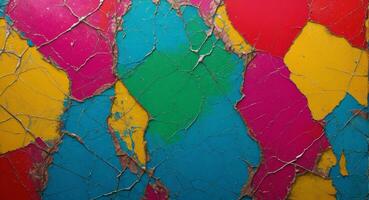 AI generated Colorful Cracked Paint On Wall Abstract Wallpaper photo