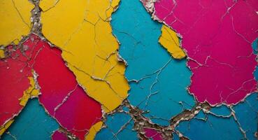 AI generated Colorful Cracked Paint On Wall Abstract Wallpaper photo