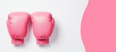 AI generated Pink boxing gloves over white background with empty space for text. Header for Breast Cancer Awareness month concept. photo