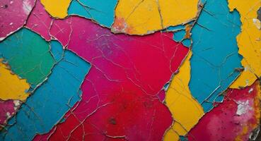 AI generated Colorful Cracked Paint On Wall Abstract Wallpaper photo