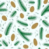 Seamless pattern with Christmas tree branch, needles and cone. Festive background. Happy New Year vector illustration.