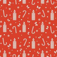 Seamless pattern with Christmas candles and candy canes. Festive background. Happy New Year vector illustration.