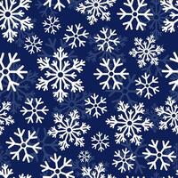Seamless Christmas pattern with white snowflakes on dark blue background. Winter decoration. Happy new year vector illustration.