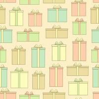 Seamless pattern with gift box on polka dot background. Happy new year vector illustration.