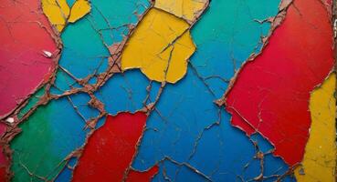 AI generated Colorful Cracked Paint On Wall Abstract Wallpaper photo