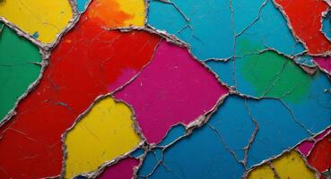 AI generated Colorful Cracked Paint On Wall Abstract Wallpaper photo