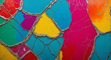 AI generated Colorful Cracked Paint On Wall Abstract Wallpaper photo