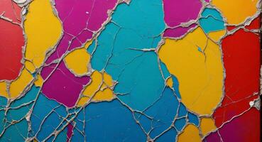 AI generated Colorful Cracked Paint On Wall Abstract Wallpaper photo