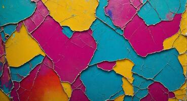 AI generated Colorful Cracked Paint On Wall Abstract Wallpaper photo