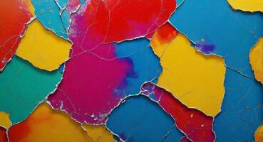 AI generated Colorful Cracked Paint On Wall Abstract Wallpaper photo