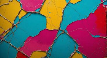 AI generated Colorful Cracked Paint On Wall Abstract Wallpaper photo