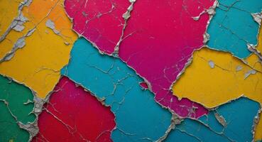 AI generated Colorful Cracked Paint On Wall Abstract Wallpaper photo