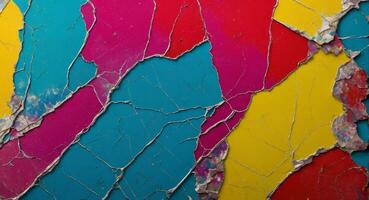 AI generated Colorful Cracked Paint On Wall Abstract Wallpaper photo