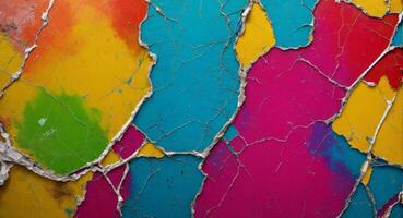 AI generated Colorful Cracked Paint On Wall Abstract Wallpaper photo