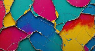 AI generated Colorful Cracked Paint On Wall Abstract Wallpaper photo