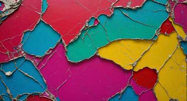 AI generated Colorful Cracked Paint On Wall Abstract Wallpaper photo