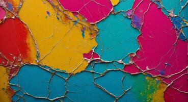 AI generated Colorful Cracked Paint On Wall Abstract Wallpaper photo