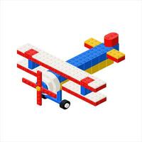 Colored biplane airplane in isometry. Vector