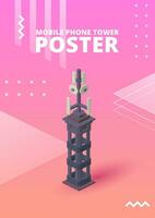 Mobile phone tower poster for print and design. Vector illustration.