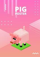 póster con cerdo para impresión y diseño. vector ilustración.