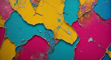 AI generated Colorful Cracked Paint On Wall Abstract Wallpaper photo