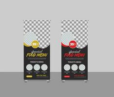 Delicious  Food roll up banner design for restaurant. creative food roll-up banner template, modern restaurant rollup banner vector