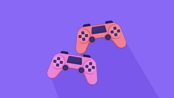 Video game controllers lo fi animated cartoon background. Joysticks 90s retro lofi aesthetic live wallpaper animation. Playing videogame together. 2 gamers color chill scene 4K video motion graphic