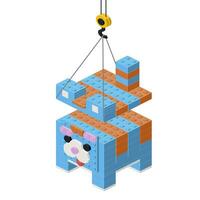 Assembling a cat from plastic blocks. Vector