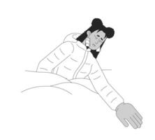 congelado mujer enterrado en nieve negro y blanco 2d línea dibujos animados personaje. avalanchas víctima latín americano hembra aislado vector contorno persona. hipotermia síntoma monocromo plano Mancha ilustración