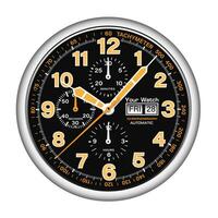 Realistic watch clock chronograph silver black face dashboard yellow white arrow number on isolated design classic luxury vector