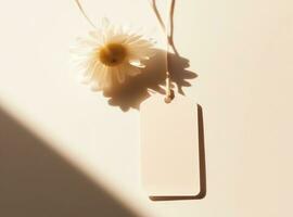 ai generado blanco Boda invitación tarjeta burlarse de arriba con natural flor para decorado en blanco fondo, mínimo diseño foto