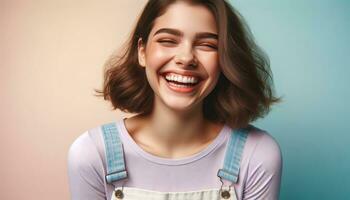 AI generated Smiling and Laughing Girl in Bright Attire photo