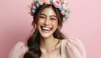 AI generated Smiling and Laughing Girl in Bright Attire photo