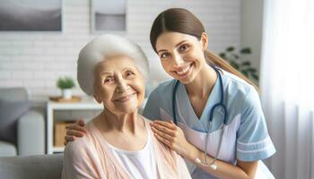 AI generated Compassionate Nurse Caring for the Elderly photo