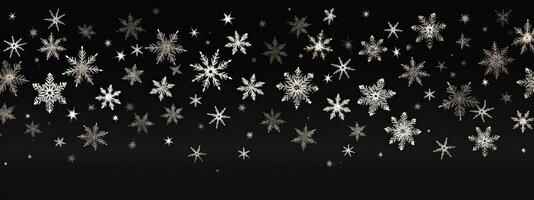 falling snowflakes and ice flakes on a dark night winter background photo