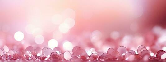 rose gold glitter bokeh background. backdrop of shiny blurry particles photo