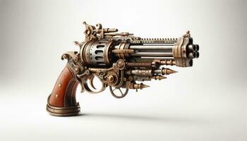 ai generado intrincado Steampunk pistola con detallado mecánico diseño foto