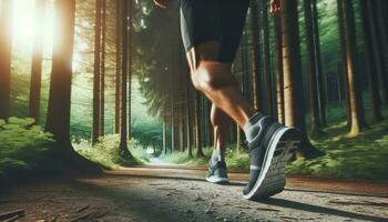 AI generated Runner Sprinting on Forest Trail in Morning Sunlight photo